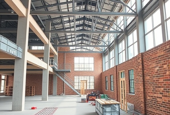Professional construction site with modern building structure